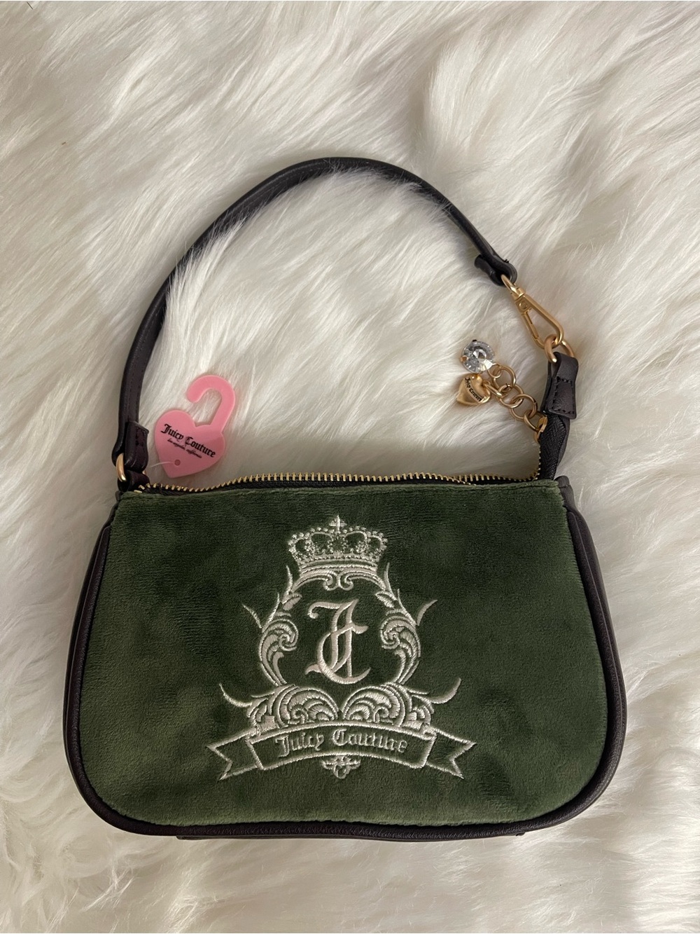 Juicy Couture Forest Green Velvet Mini Bag with Gold Accents